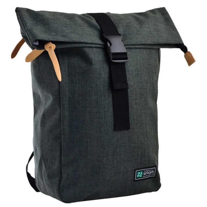 Univerzális uniszex roll-top hátizsák tinédzsereknek T-70, zöld, 42x26x13cm. Szürke-zöld színű, űrtartalom - 14l, sűrű vízálló szövet, poliészter, poliuretán hab