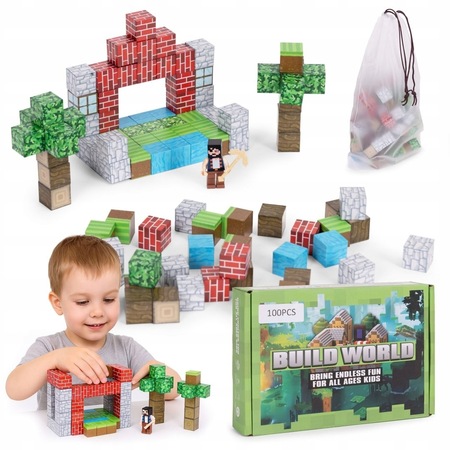 Set de constructie 100 cuburi magnetice "LikeSmart Build World Magnetic ...