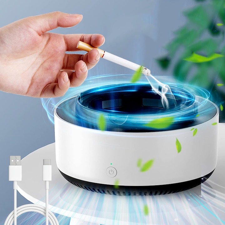 Scrumiera electrica, Wacorresi, 13 cm, Anti-miros, Alb