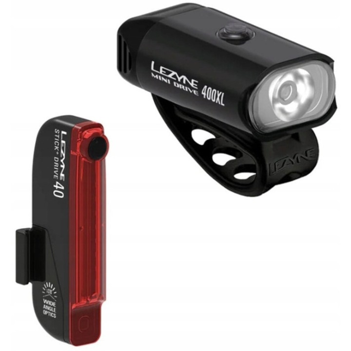 Set Lumini Bicicleta Lezyne Mini Drive 400lm + Stick+ 40lm