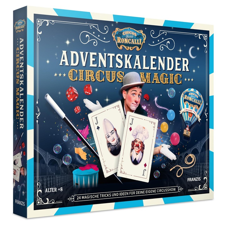 Franzis Adventi naptár, Roncalli Cirkusz, 24 varázstrükk, karton, 8 év feletti gyermekeknek