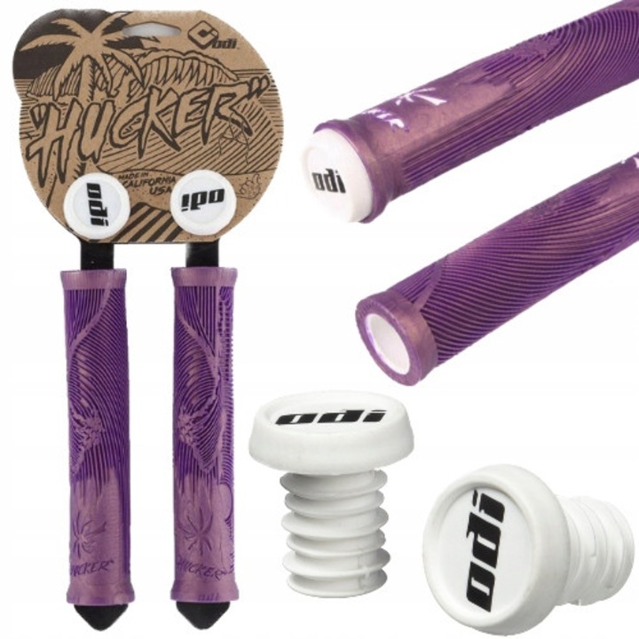 Грипове за велосипед ODI Hucker 160мм лилаво/бяло - максимално сцепление