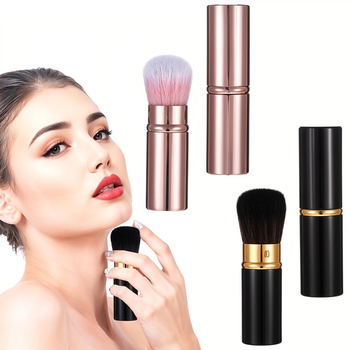 Set de 2 pensule retractabile pentru machiaj, Kabuki, 9,1x2,3cm, pentru fond de ten, corector si blush