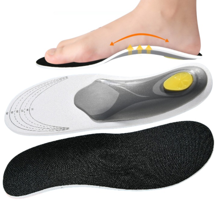 Branturi Ortopedice, MzcrJosv®, Suport Plantar si Calcai, pentru Picioare Obosite, Platfus Amortizare Socuri, Absorbtie transpiratie, Unisex, EVA, Negru/Gri, Dimensiune Decupabila, Marime 41-45