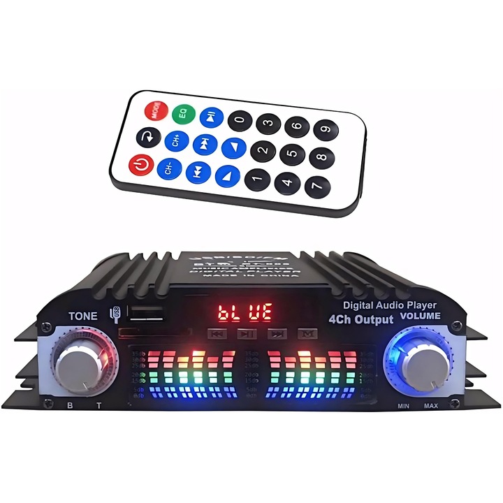 BT-998 audio erősítő, 4.0 csatornás, Bluetooth 5.0, 60Wx4, fekete, mérete 13x8x3cm