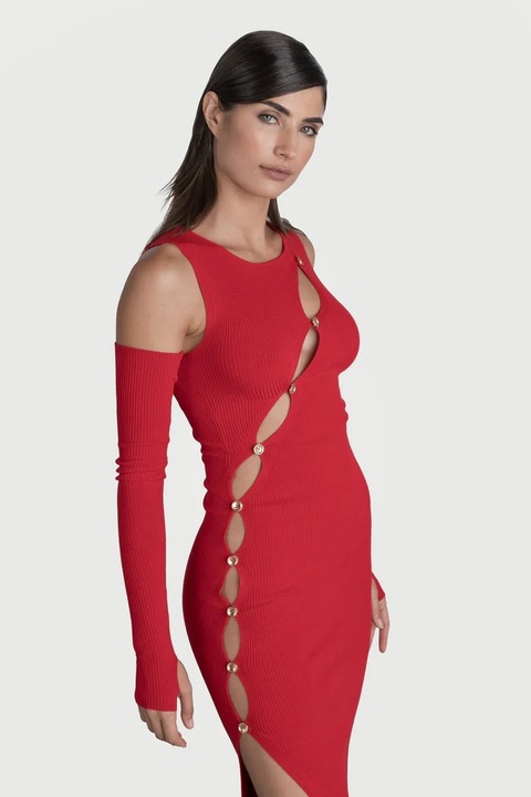 LARA WEAR, Rochie midi cu decupaje, Rosu