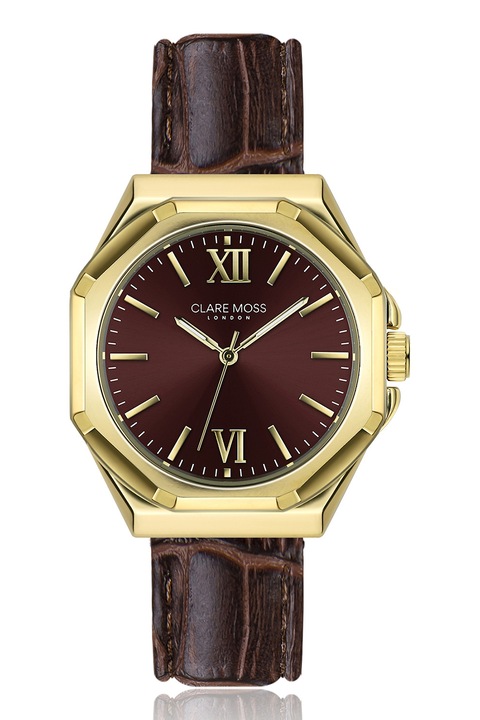 Clare Moss, Bőrszíjas analóg karóra, Sötétbarna