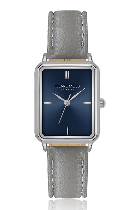 Clare Moss, Szögletes karóra bőrszíjjal, Szürke