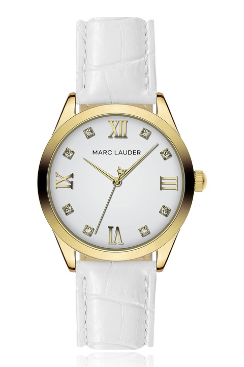 Marc Lauder, Ceas quartz cu curea din piele, Alb
