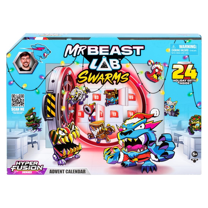 Mrbeast Hyper Fusion Adventi naptár, 14 mini ünnepi szörny készlet, 22 matrica, 7 kapszula, többszínű
