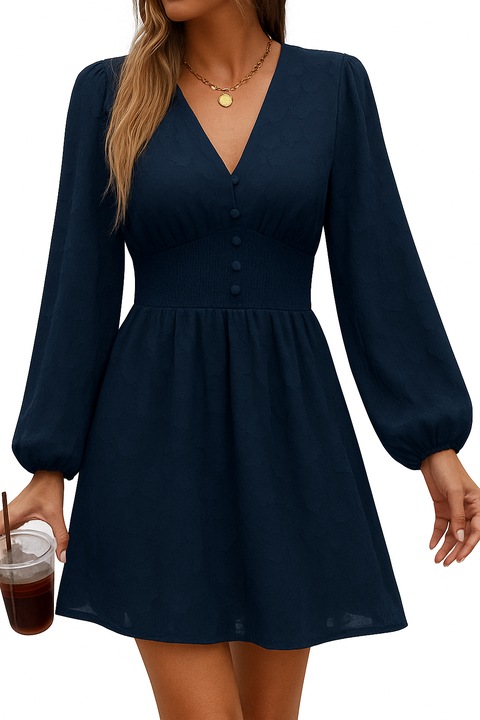 Rochie de vara pana la genunchi cu maneci lungi, galben, Albastru