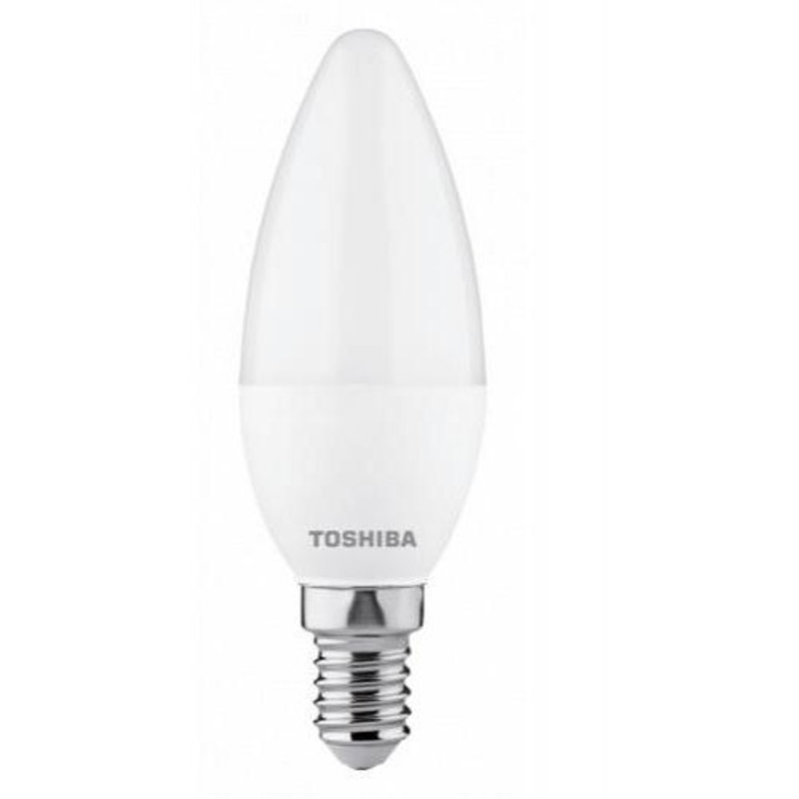 LED lámpa, égő, gyertya, E14 foglalat, 5 Watt, 220°, meleg fehér, dimmelhető, TOSHIBA, 5 év garancia