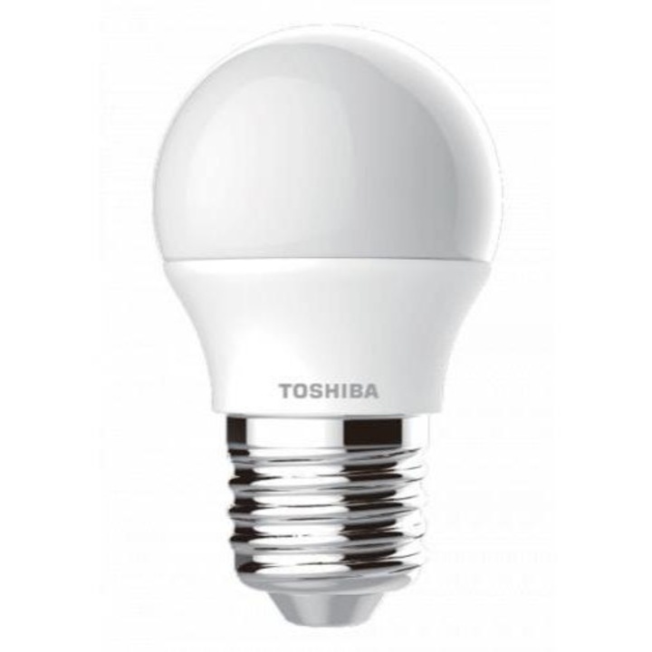 LED lámpa, égő, kisgömb, E27 foglalat, 4.7 Watt, 180°, meleg fehér, 3 darabos csomag, TOSHIBA, 5 év garancia