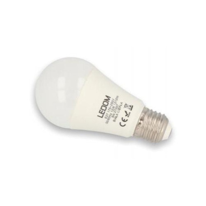 LED lámpa, égő, körte, E27 foglalat, 12 Watt, meleg fehér, LEDOM