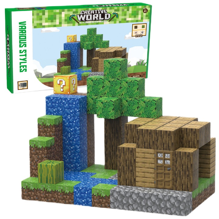 Seturi de constructie, Poszukiwacze Frajdy, Domek din lemn langa Cascada, 107 elemente, 2cm, multicolor