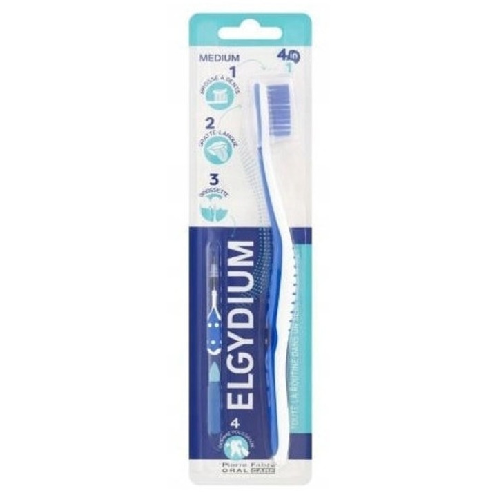 Periuta de dinti Elgydium Medium 4 in 1 cu polisher, 1 bucata