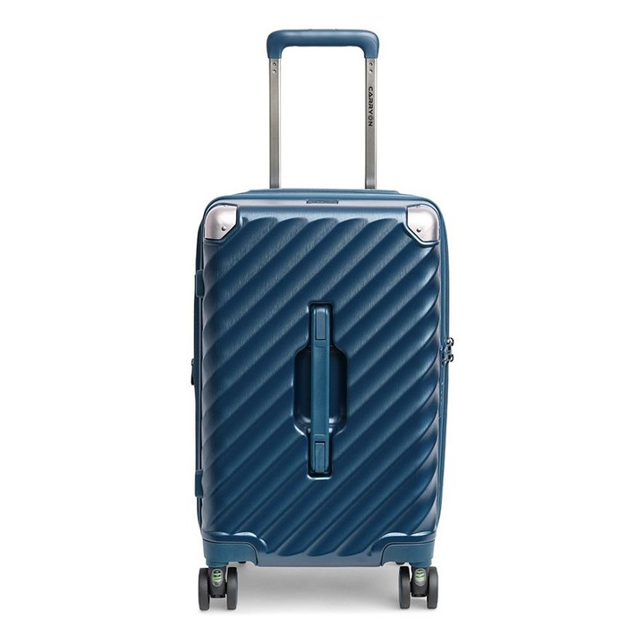 Разтегателна количка за багаж Carryon Trunk, поликарбонат, 56x26x24 см, ръчен багаж, TSA код, 4 колела с окачване, син