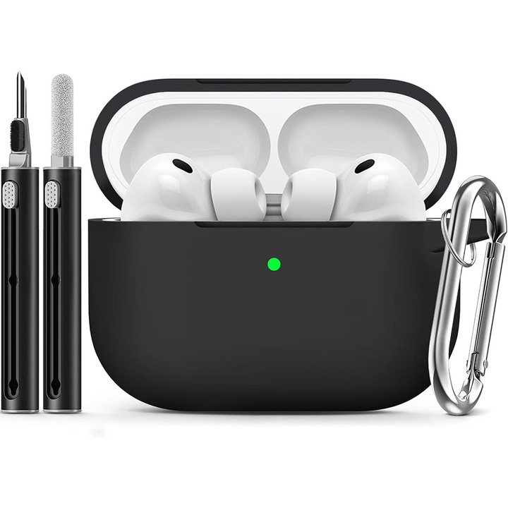 Husa pentru AirPods Pro 3 cu kit de curatare, design din silicon, protectie completa, neagra