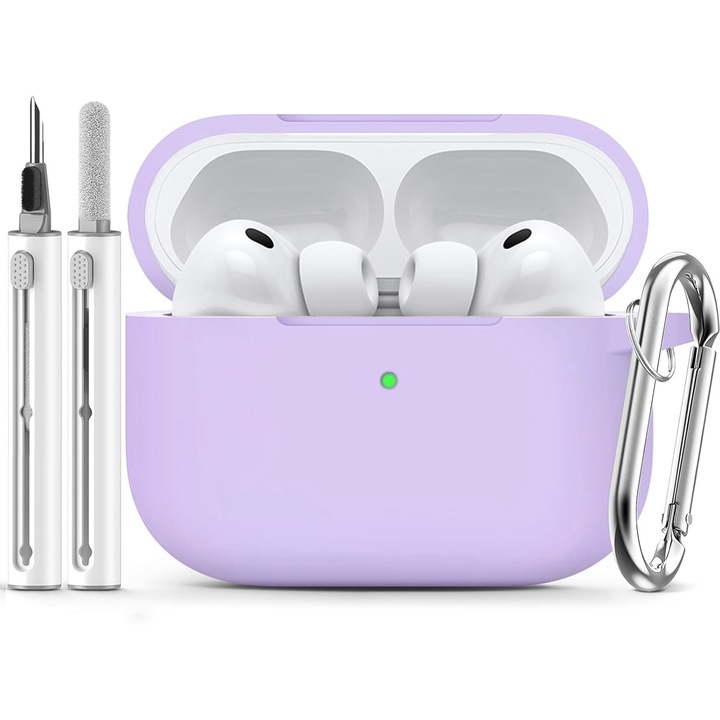 Husa pentru AirPods Pro 3 cu kit de curatare, design din silicon, protectie completa, violet deschis