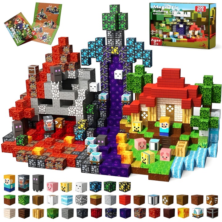 ORBER Mágneses építőkockák, 200 darab, gyerekeknek, 3-10 éves korig, kreatív 3D puzzle játékkészlet, Magma erdő