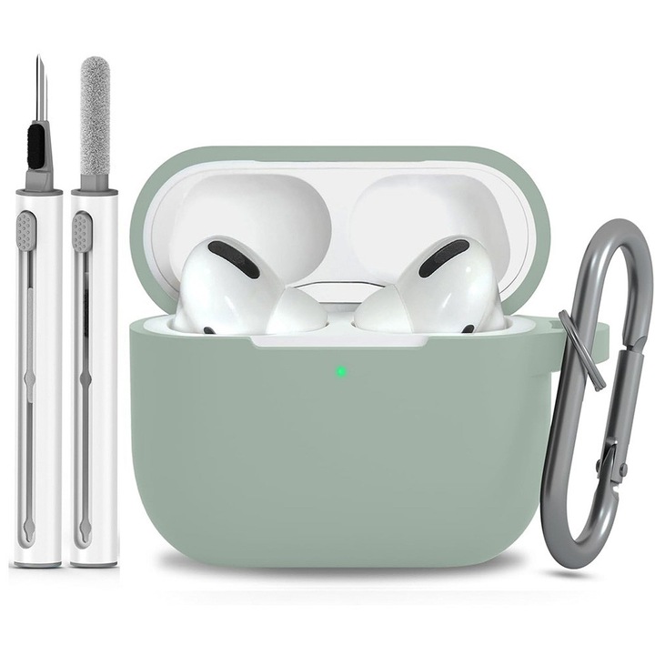 Husa pentru AirPods Pro 3 cu kit de curatare, design din silicon, protectie completa, frosty green