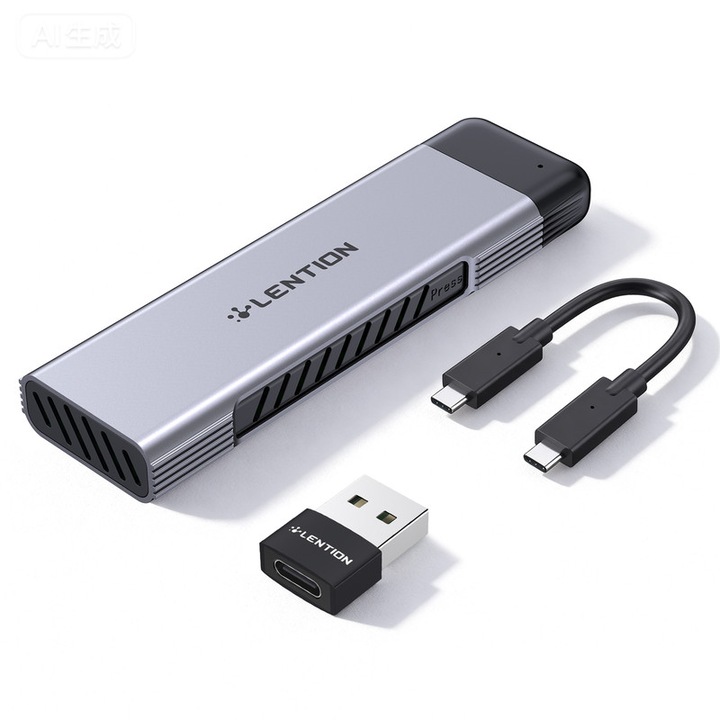 Lention Кутия C9 Elite M.2 NVMe SSD, USB-C 10Gbps, Съвместима с M-Key и B&M Key, Алуминий Space Gray, с Термо подложка за охлаждане, USB-C към USB-C Кабел 0.15m, Поддържа 2230/2242/2260/2280