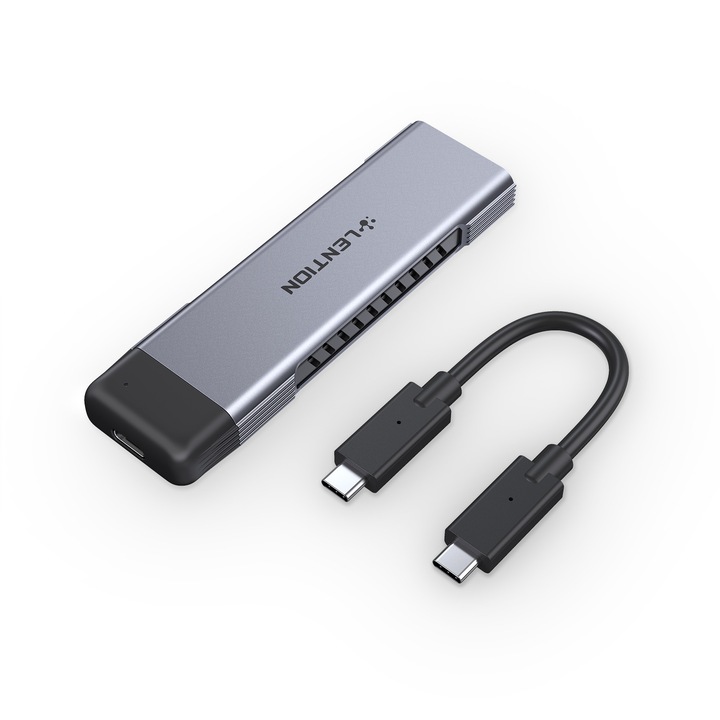 LENTION® Carcasa C9 Elite M.2 NVMe SSD, USB-C 10Gbps, Compatibil M-Key si B&M Key, Aluminiu Space Gray, cu Pad Termic pentru Racire, Cablu USB-C la USB-C 0.15m, Suporta 2230/2242/2260/2280
