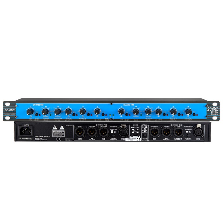 Egalizator audio profesional Crossover audio BOMGE 234XL, Procesor audio profesional Egalizator, pentru montare in rack 1U, stereo 2/3 canale, mono 4 canale, procesare audio, intrare si iesire XLR si subwoofer pentru, DJ, karaoke, spectacole in aer liber
