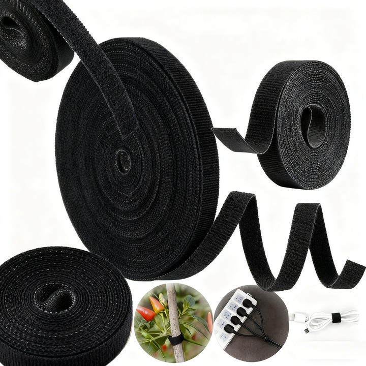 Banda adeziva pentru plante, banda speciala pentru plante de gradinarit, reutilizabila, banda adeziva multifunctionala, aderenta puternica, potrivita pentru vita de vie de rosii de interior si exterior, 500cm x 1cm, 1 rola, neagra