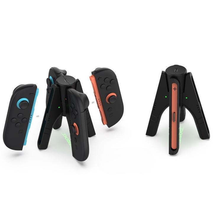 Statie de incarcare pentru Nintendo Switch 2, Dobe, set cu 2 manere, incarcare simultana 4 Joy-Cons, USB-C, 78x75x121mm