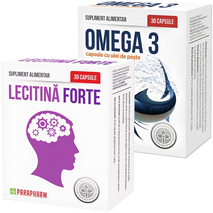 Lecitina forte + Omega3, pentru Sanatatea Cerebrala, Cardiovasculara si Hepatica, 2x30cps, Parapharm