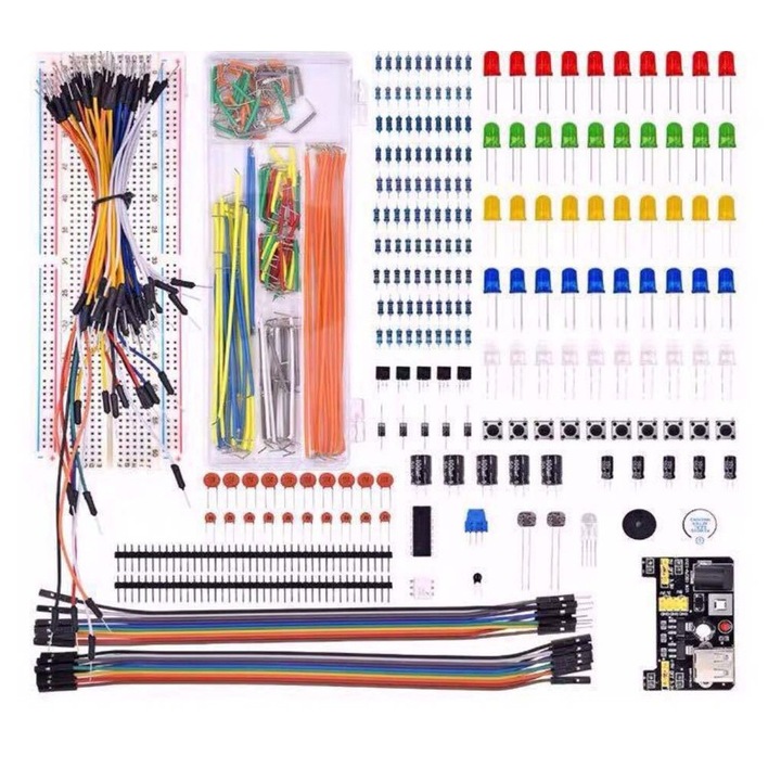 Kit Starter Arduino UNO R3, 830 de puncte, modul de alimentare, multicolor