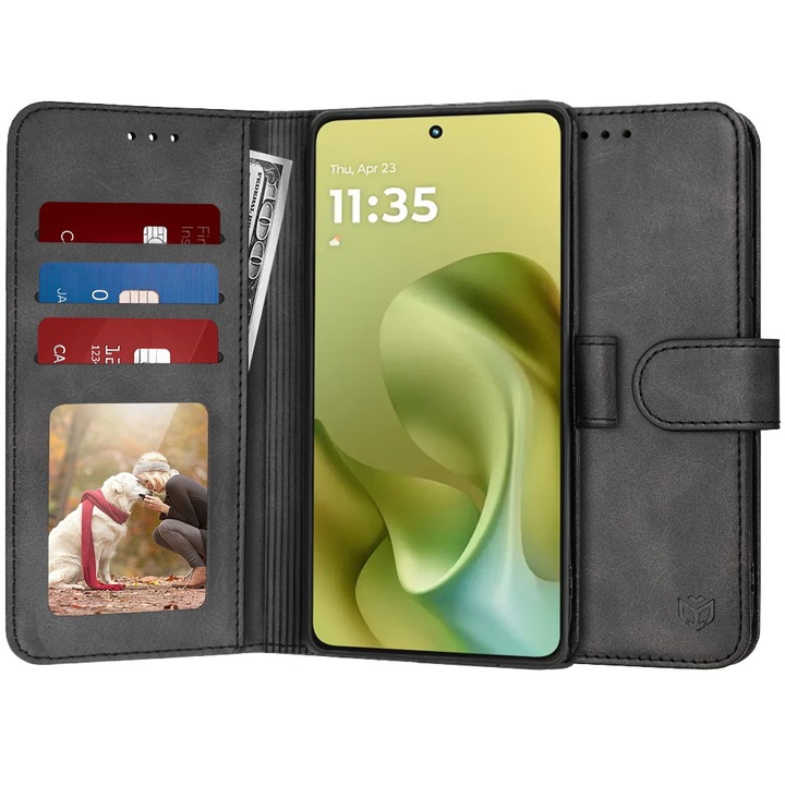 Husa pentru Motorola Moto G86 DaDen® Tip Carte, Diary Book, Suport card, Functie de Stand si Inchidere Magnetica, Protectie Sporita, Piele ecologica, Negru