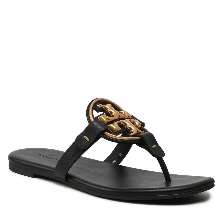 Slapi dama, Tory Burch, Perfect Black 006, piele naturala, Metal Miller, 35 EU