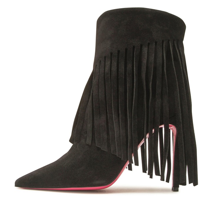 Botine dama Pinko Olympe Tronchetto, piele naturala, negru, 35 EU