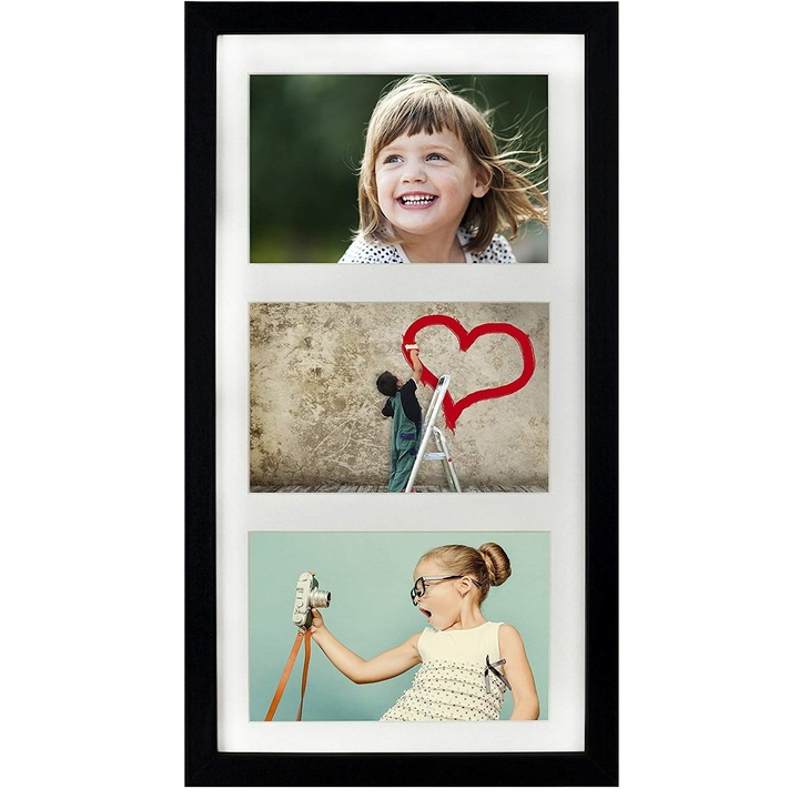 Rama foto set 3 poze 13x18 cm si 1 poza 23x50 cm, neagra, MDF, cu plexiglas