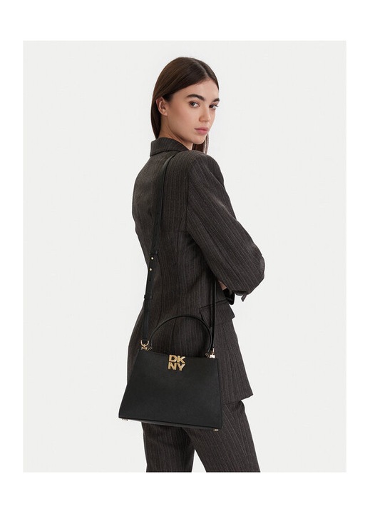 DKNY, Foster trapéz alakú texturált kézitáska, Fekete / arany, 16 x 23 x 8