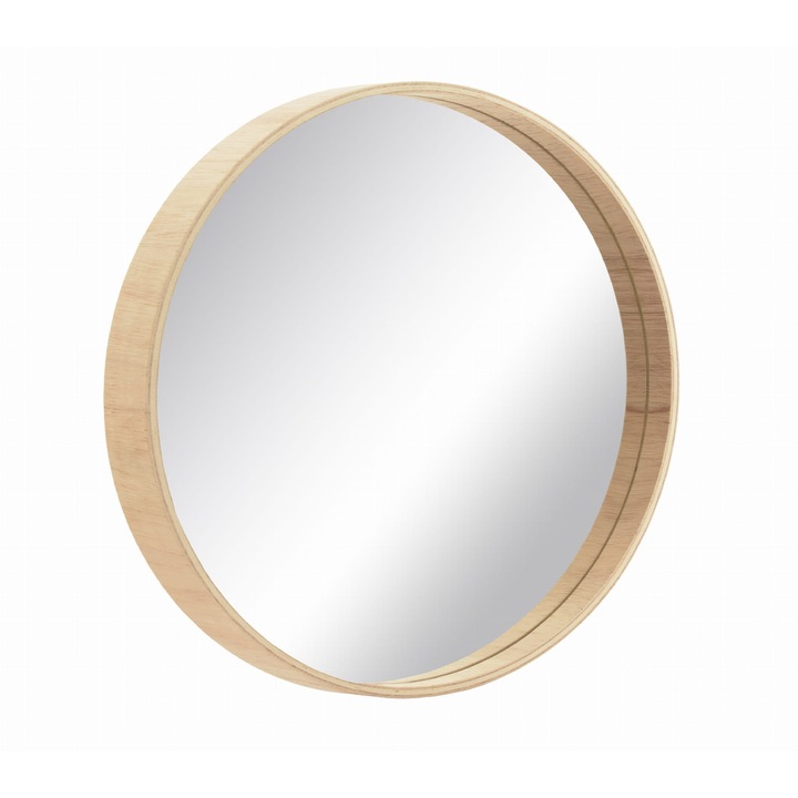 Kerek tükör 50 cm, BD art, természetes rétegelt lemez keret, skandináv design, 3 cm széles
