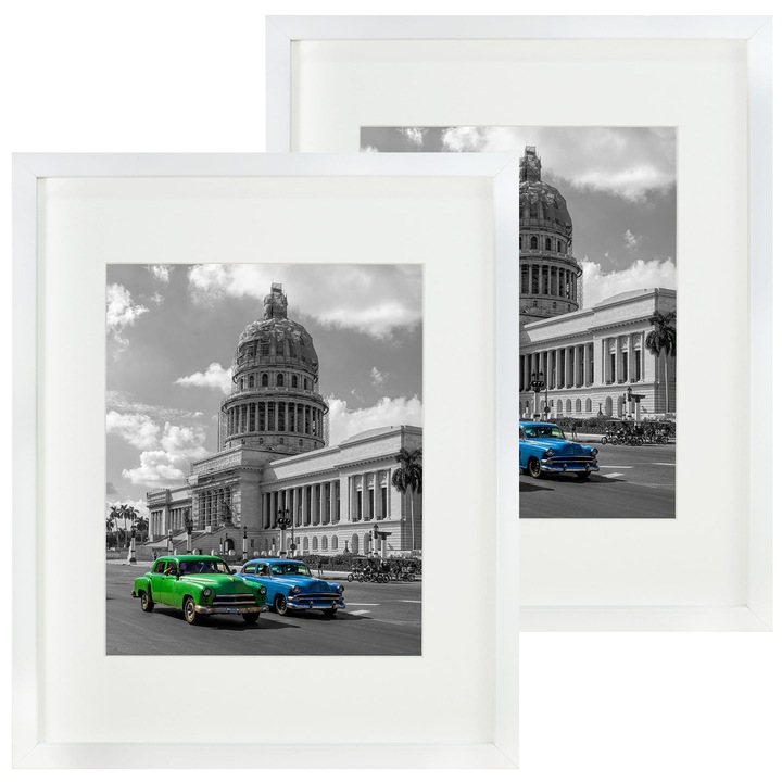 Set 2 rame foto clasice BD art 28x35 cm cu passe-partout 20x25 cm, alb