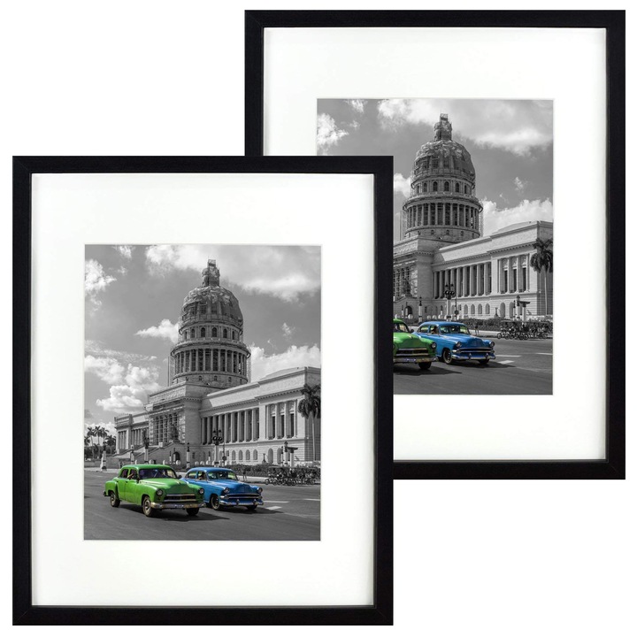 Set 2 rame foto clasice BD art 28x35 cm cu passe-partout 20x25 cm, negru