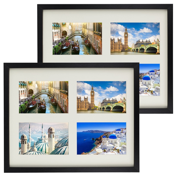 Set 2 rame foto clasice BD art, 28x35 cm, pentru 4 fotografii 10x15 cm, culoare neagra