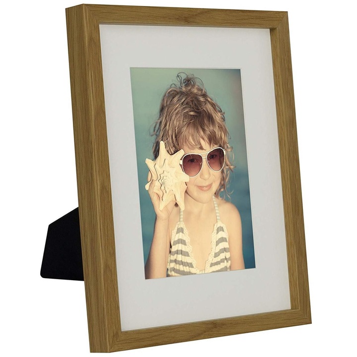 Rama foto clasica, 20x25 cm, 13x18 cm cu passe-partout, culoare stejar, BD art
