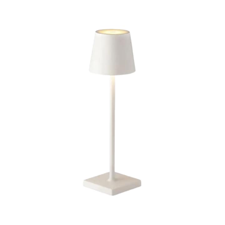 Lampa de masa touch LED reincarcabila, design modern minimalist, lumina ambientala cu control tactil, intensitate reglabila, 3 temperaturi de culoare cald/neutru/rece, 3W, USB, ideala pentru restaurant, bar, cafenea si dormitor, 38 cm, Alb