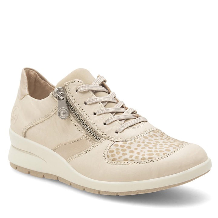 Дамски кецове, Rieker, естествена кожа, бежови, закопчаване с цип, 37 EU