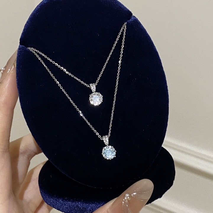 Колие Tichy S925 Стерлингово сребро "Роза на хилядолетието" с блестящи диаманти, циркониева инкрустация, морско синьо, 45 см