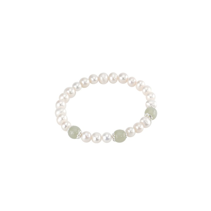 Гривна от сребро Tichy S925 със сладководни перли, изработена от нефрит Хетиан и сладководни перли, с еластична връв с диаметър 8 см