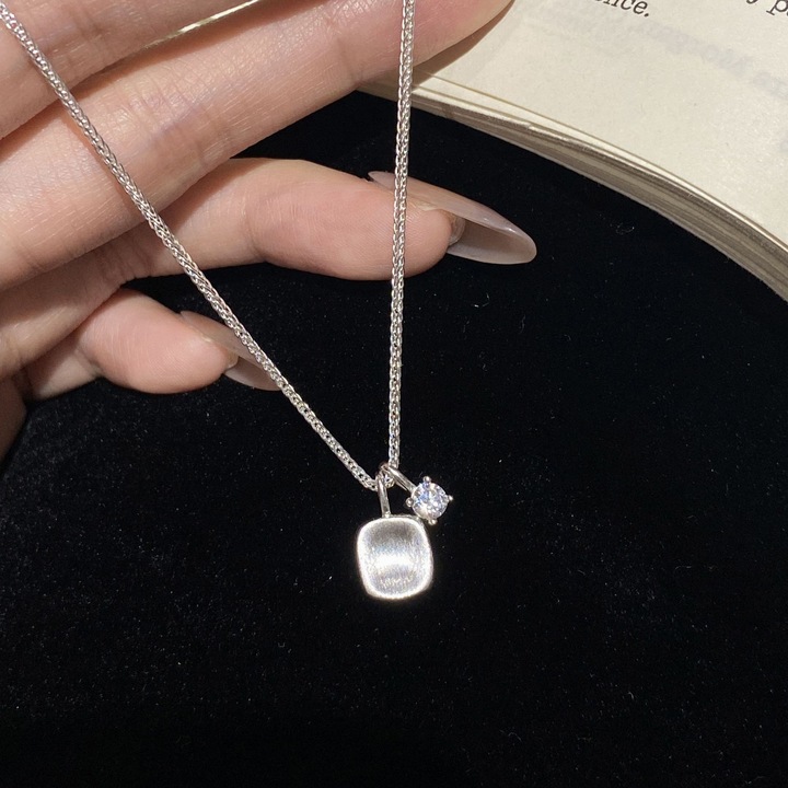 Дамско колие Tichy от сребро 925 с форма на захарен куб, с цирконий, 45 см, обикновено сребро