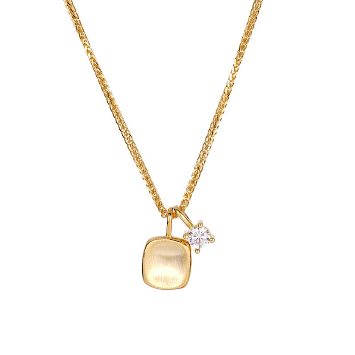 Дамско колие Tichy от сребро 925 с форма на захарен куб, с инкрустация от циркон, 45 см, златен цвят