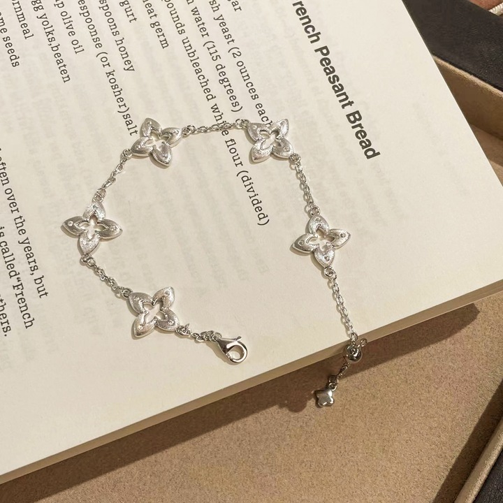 Bratara din argint sterlin periat cu trifoi cu patru foi, 9 cm, set bijuterii dama