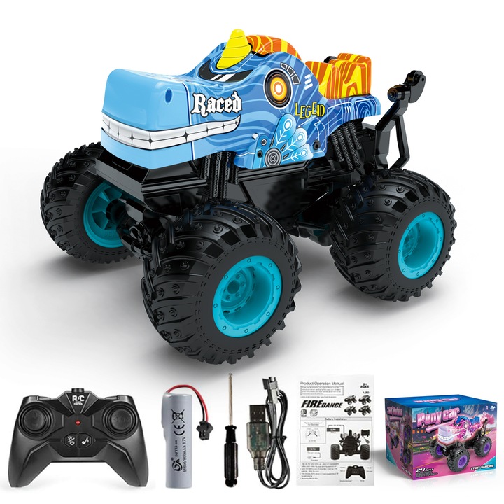 Monster Truck kisautó, 1:20, 2.4GHz távirányítóval, fénnyel és zenével, kék